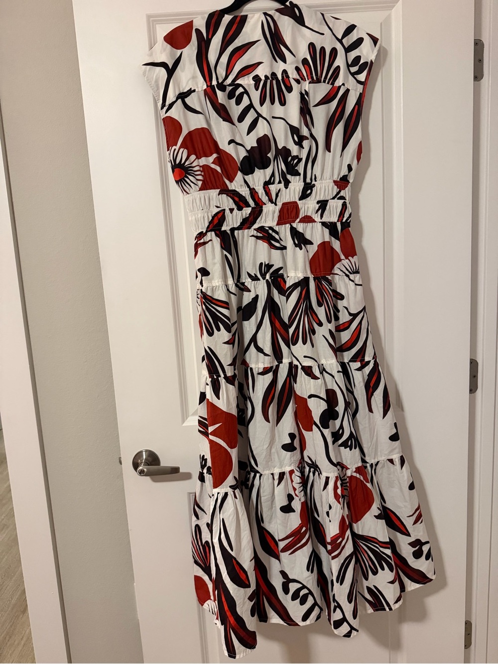 Nicole Miller White Maxi Dress with Red and Black Floral Print - Picture 2 of 3